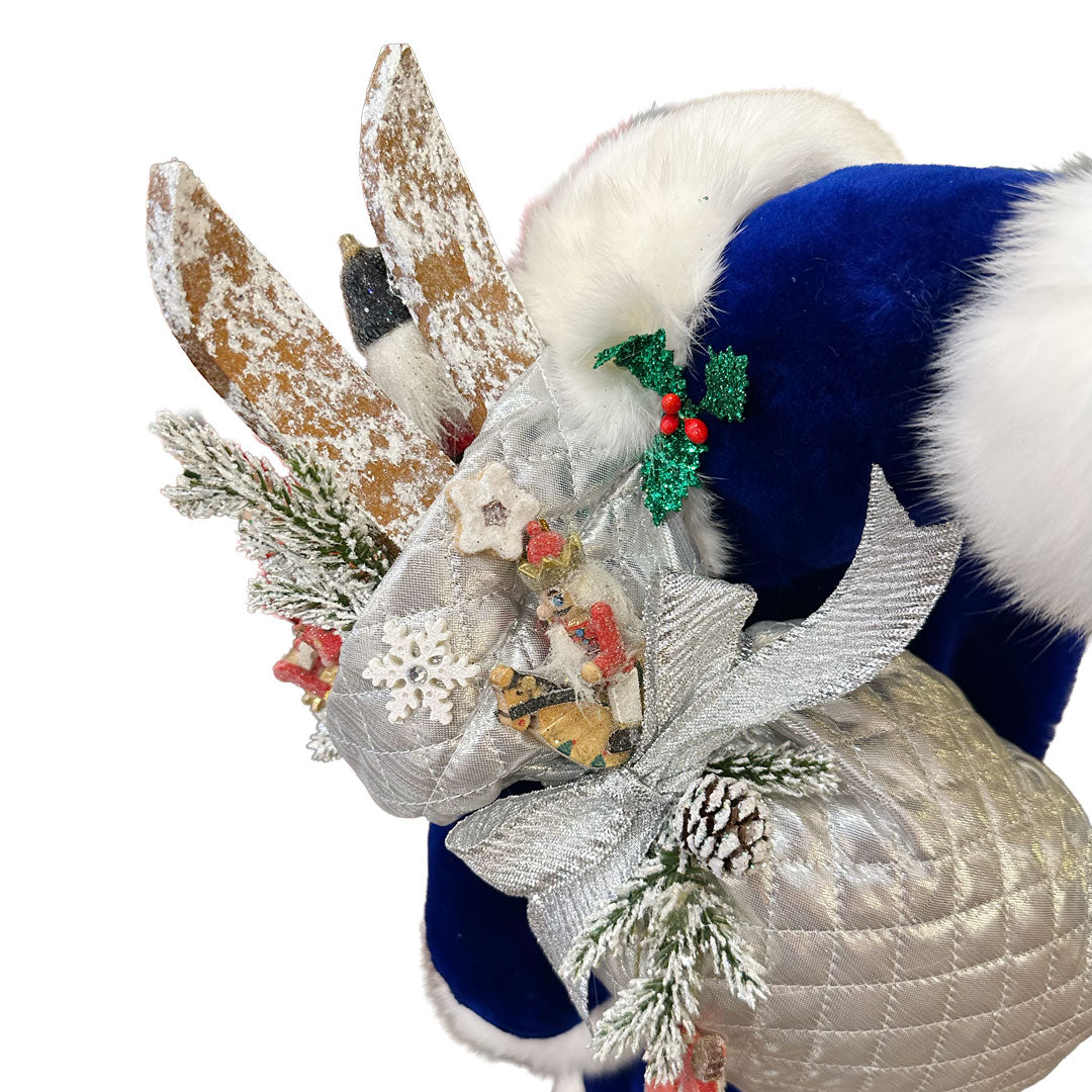 XL Santa in Blue Suit with Bag of Toys Papier Mache Candy Container on Base by Ino Schaller