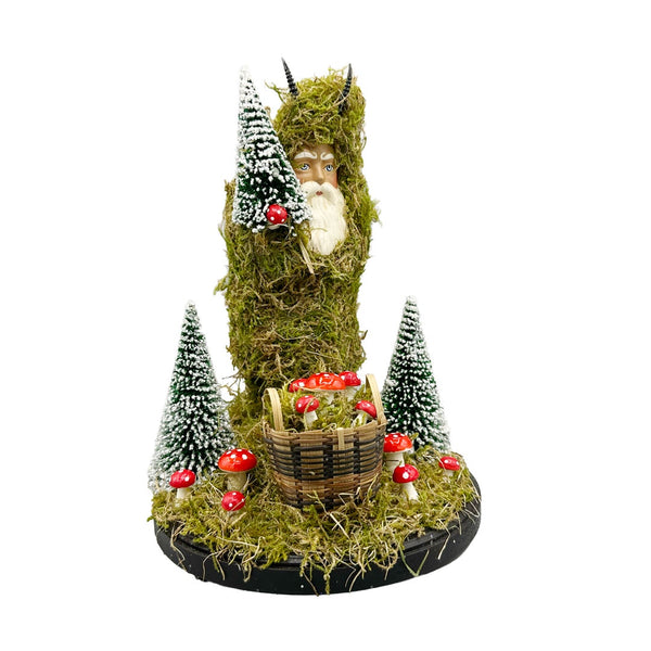 Moss Covered Krampus with Mushrooms on Base Papier Mache Figurine by Ino Schaller
