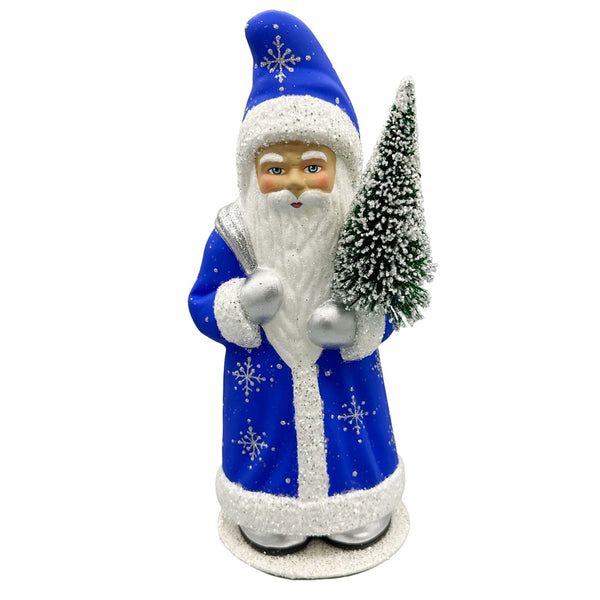 Blue Coated Santa Papier Mache Candy Container by Ino Schaller