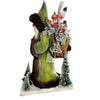 XL Green Beaded Santa with animals and bag of toys Papier Mache Figurine on base by Ino Schaller