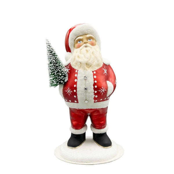 Chubby Red Coated Santa Papier Mache Figurine by Ino Schaller