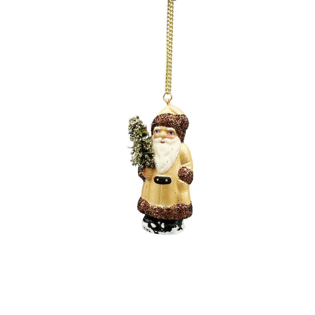 Champaigne Coated Santa Papier Mache Ornament by Ino Schaller