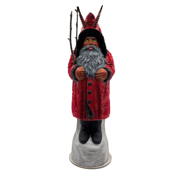 Krampus Papier Mache Candy Container with Switches, red with red glitter by Ino Schaller