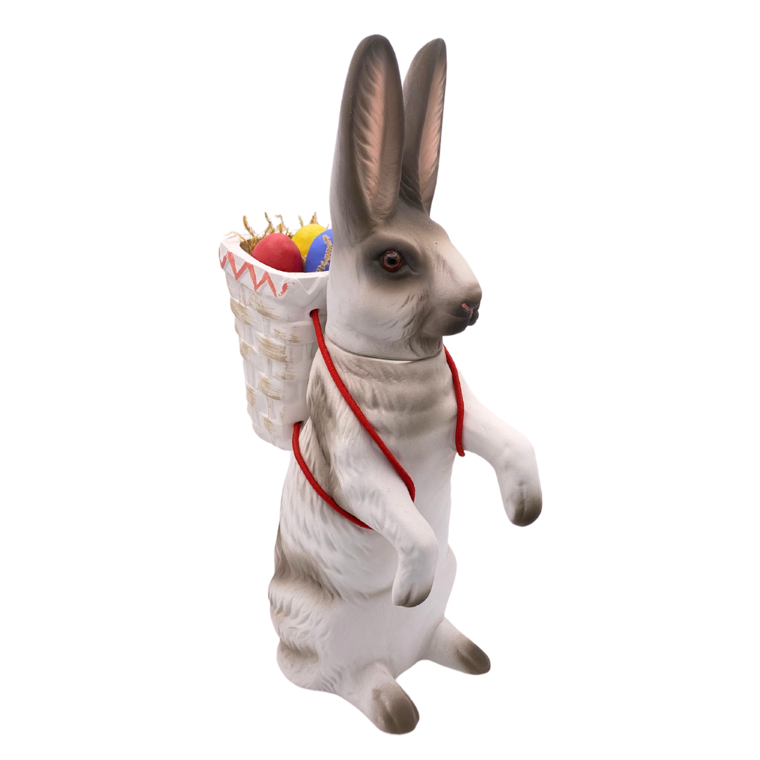 Upright Bunny with basket, white with black by Marolin Manufaktur