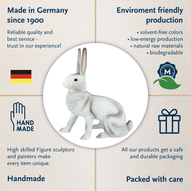 Large sitting Easter hare with lift-off head, white by Marolin Manufaktur