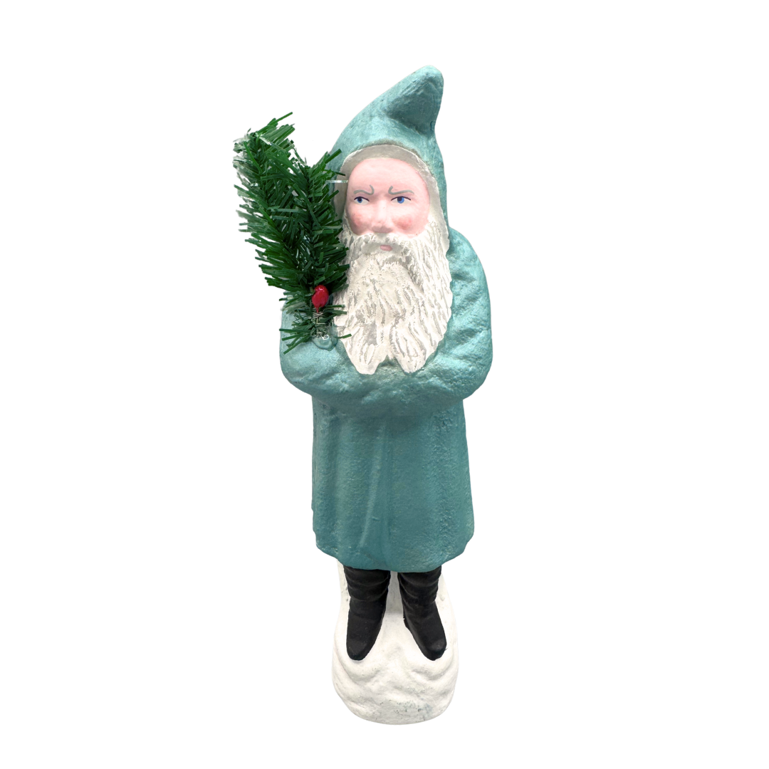 Vintage Teal Coat Santa with Tree by Favore-West Germany