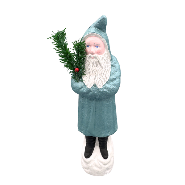 Vintage Teal Coat Santa with Tree by Favore-West Germany