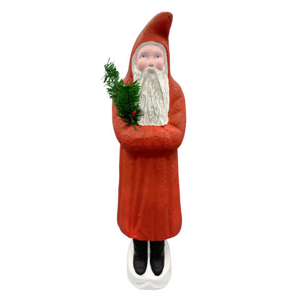Vintage Burgundy Santa with Tree by Favore-West Germany