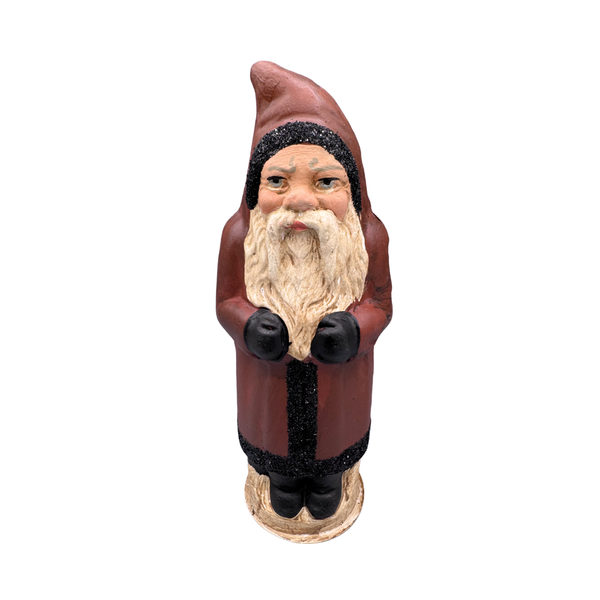 Vintage Cardboard Santa in Brown Coat by Favore-West Germany