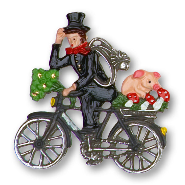 Chimney Sweep on Bike Pewter Ornament by Kuehn