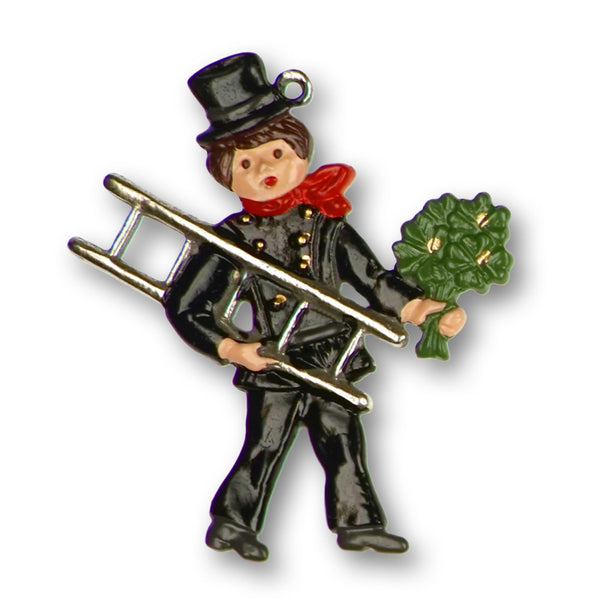 Chimney Sweep with Four Leaf Clovers, Painted on Both Sides Pewter Ornament by Kuehn Pewter