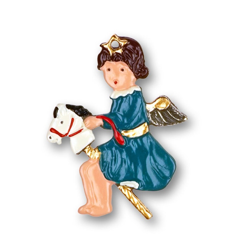 Angel with Hobby Horse Pewter Ornament by Kuehn