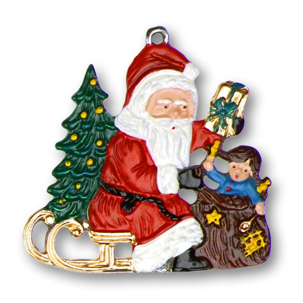 Santa Claus with Doll Pewter Ornament by Kuehn