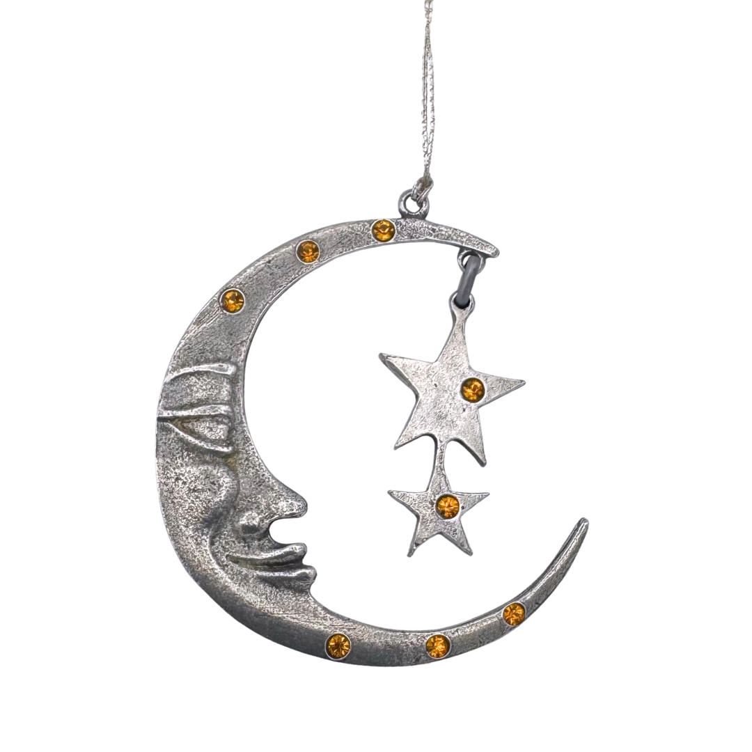 Moon with 12 yellow Stones Pewter Ornament by Kuehn Pewter