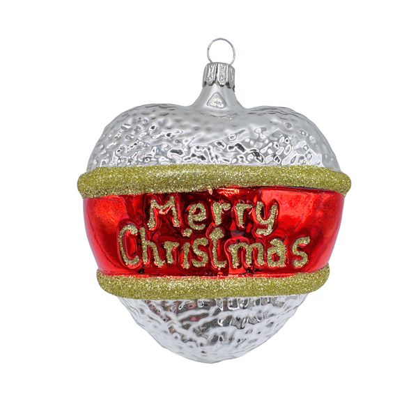 Heart Ornament, Merry Christmas, red on gold by Old German Christmas