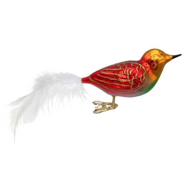 Large Red and Gold Bird Ornament by Old German Christmas