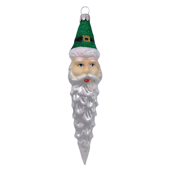 Santa Pine Cone, White with Green Glitter Hat Ornament by Old German Christmas