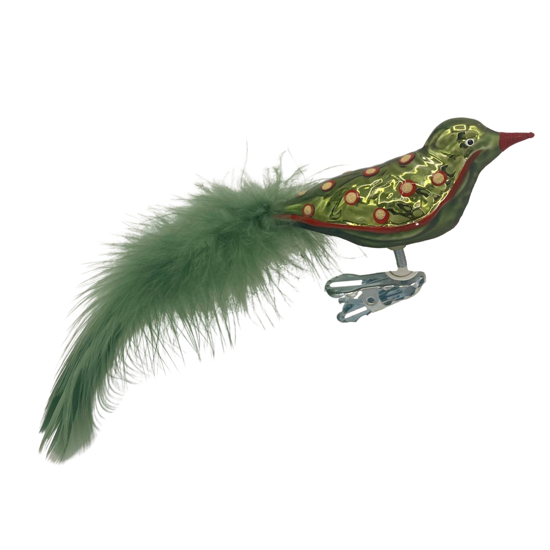 Bird, green shiny and matte with dots by Old German Christmas