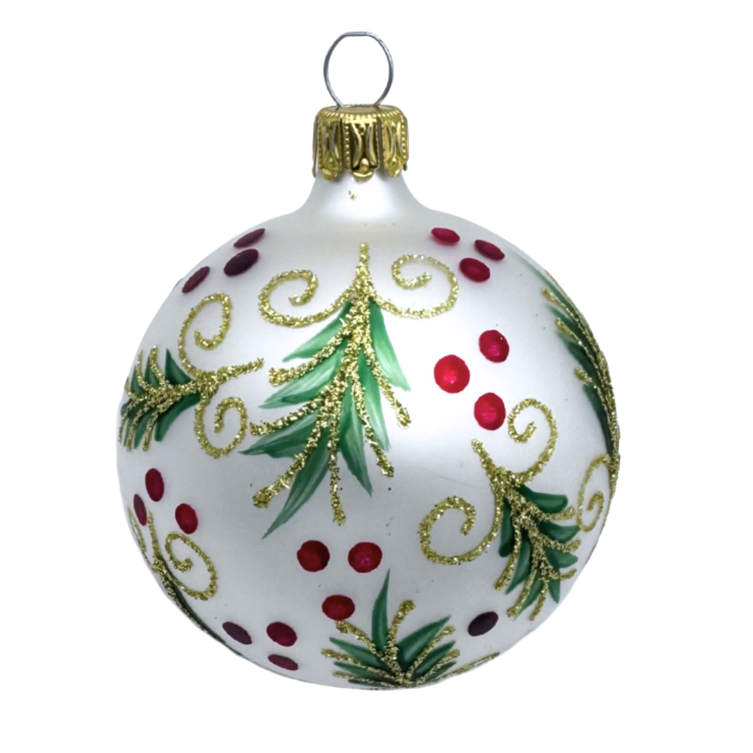 Ball with mistletoe, white 10cm by Old German Christmas