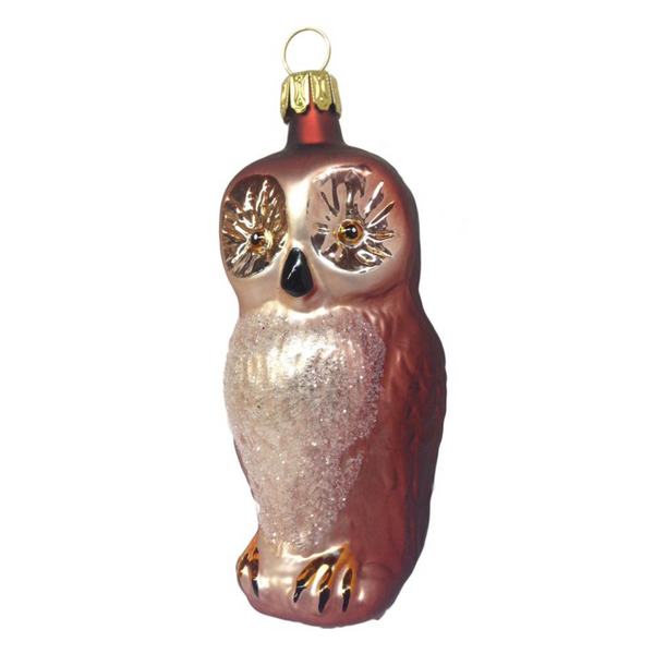 Glass Owl, Champagne and Brown Ornament by Old German Christmas