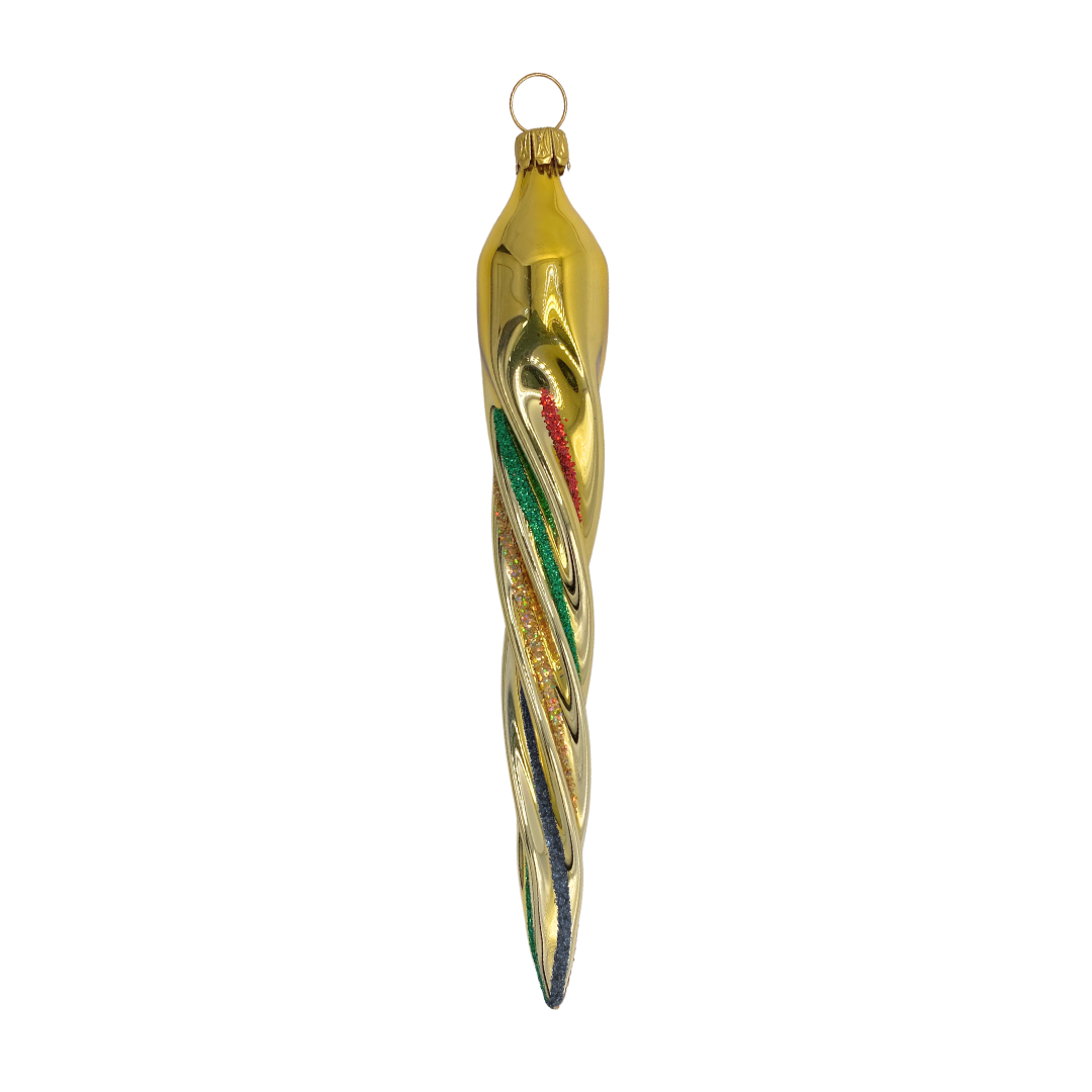 Gold Shiny Icicle with Colored Glitter Ornament by Old German Christmas