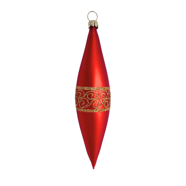 Red Matte Olive with Snake Ribbon Design Ornament by Old German Christmas