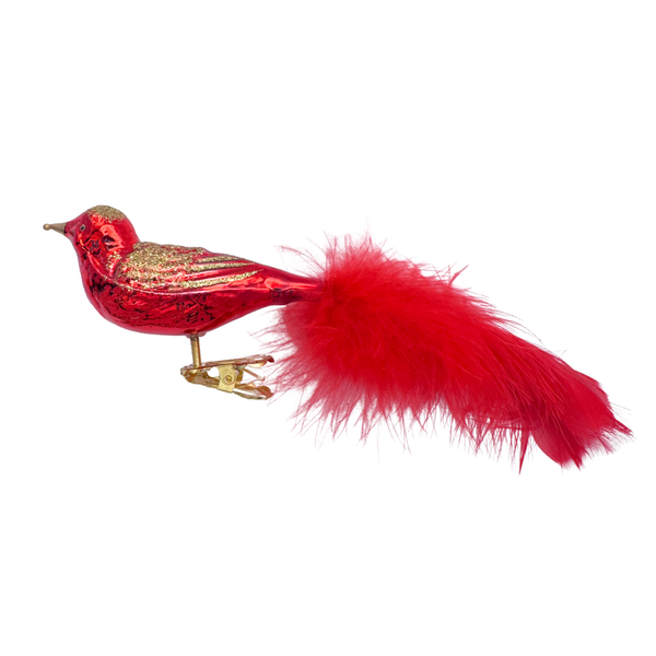 Bird, red with gold glitter by Old German Christmas