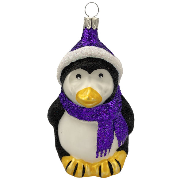 Penguin, black glitter with purple scarf by Old German Christmas
