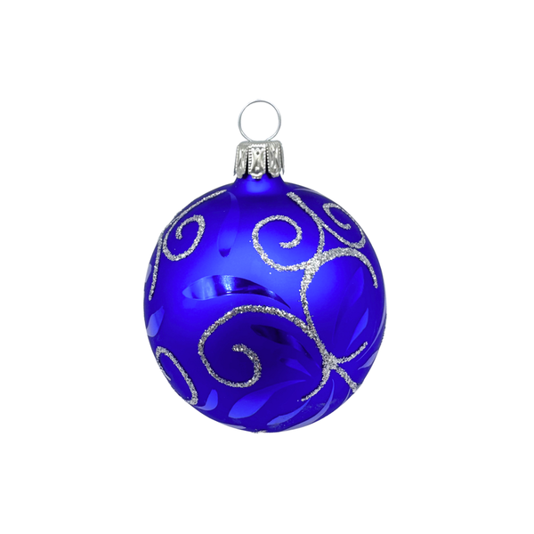 Ball, Blue with Leaves, 2.4" by Old German Christmas