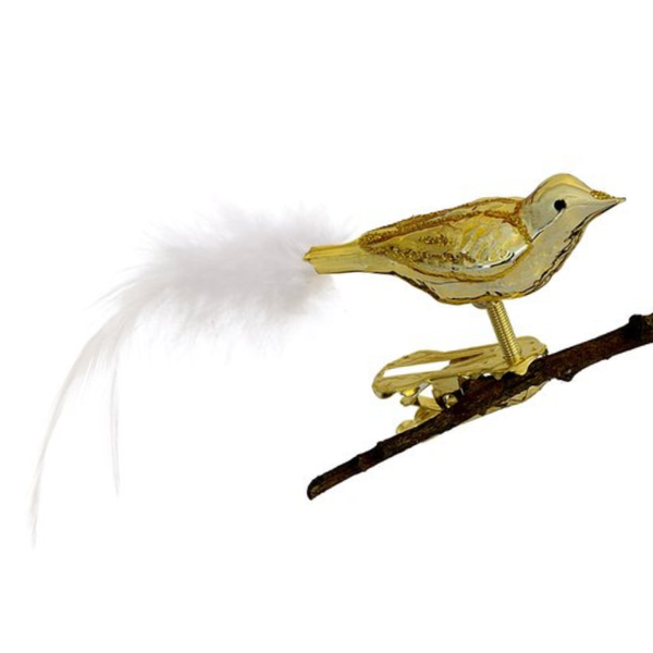 Mini Bird Ornament, shiny gold by Glas Bartholmes