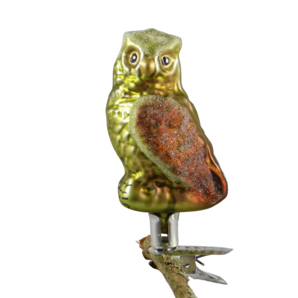 Owl on Clip Ornament by Glas Bartholmes