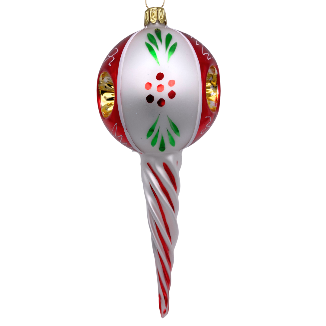 Holly Berry Reflector with Twisted Tip Ornament by Glas Bartholmes