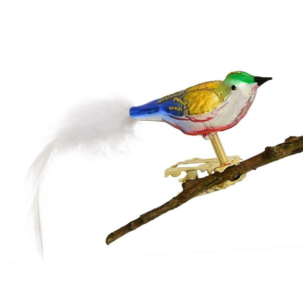 Shiny Green, Gold and Blue Mini Bird Ornament by Glas Bartholmes