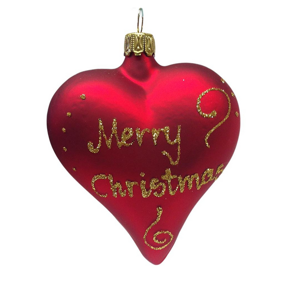 "Merry Christmas" Heart Ornament, red by Glas Bartholmes