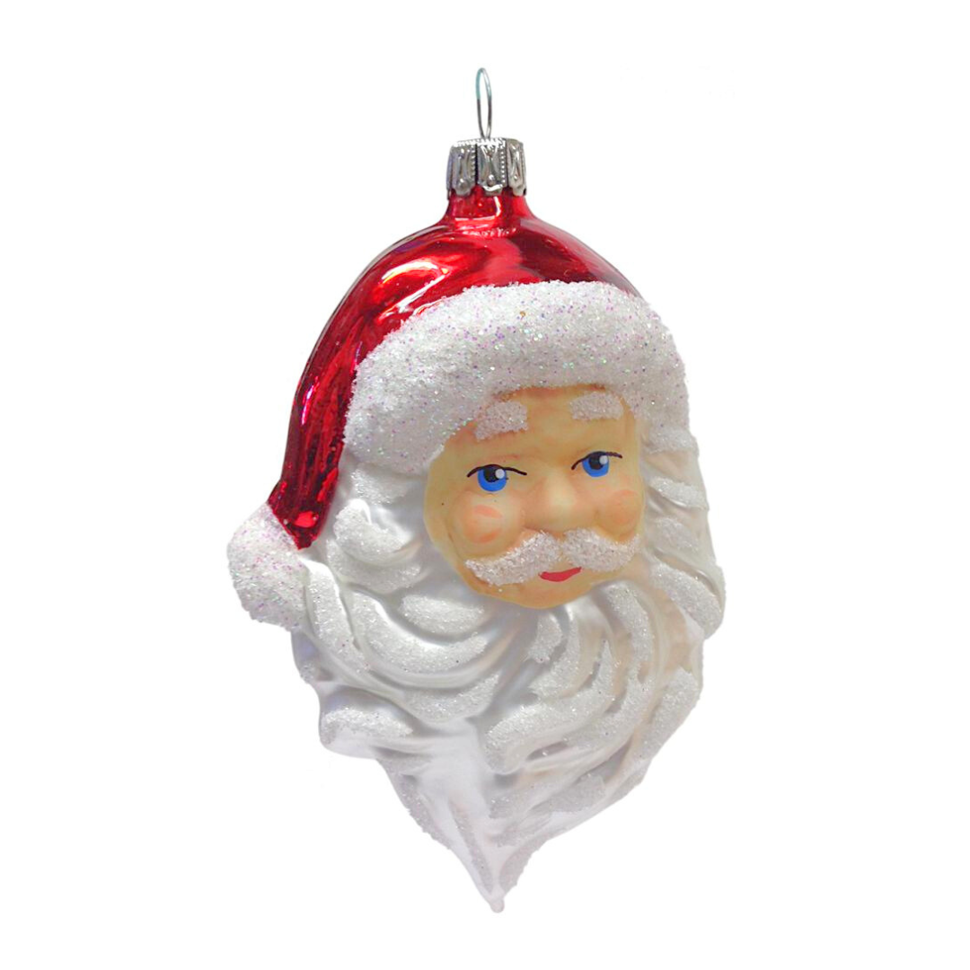 Santa Head with Beard Ornament, red by Glas Bartholmes