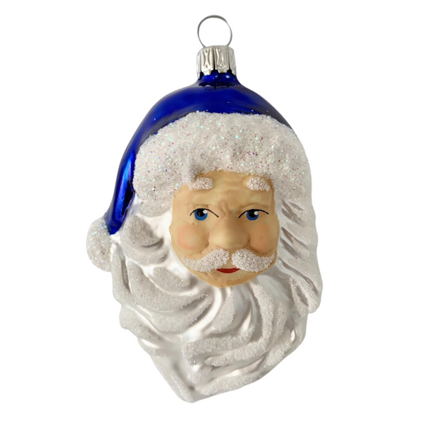 Santa Head with Beard Ornament, Dark Blue by Glas Bartholmes