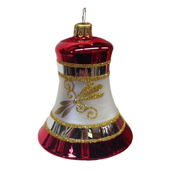 Capped Bell Ornament, red with gold by Glas Bartholmes