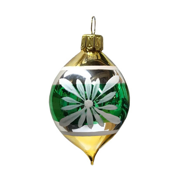 Mini Ovoid Ornament, green and gold by Glas Bartholmes