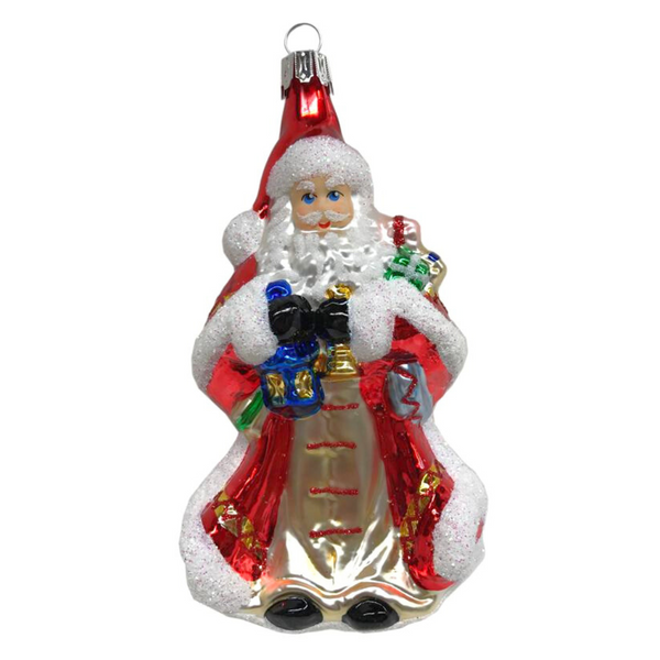 Santa with Red Cape and Lantern, Red Ornament by Glas Bartholmes