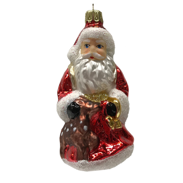 Santa with Doe and Sack Ornament by Glas Bartholmes