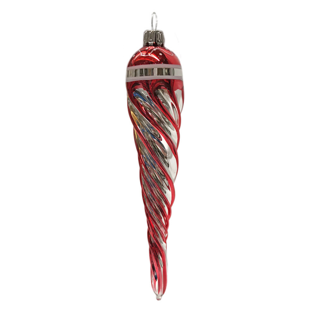 Red and Silver Icicle Ornament by Glas Bartholmes