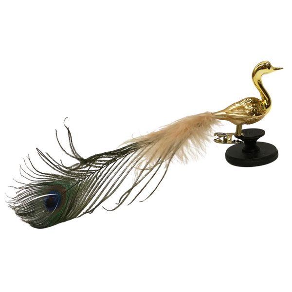 Shiny Gold Peacock with Feather Ornament by Glas Bartholmes