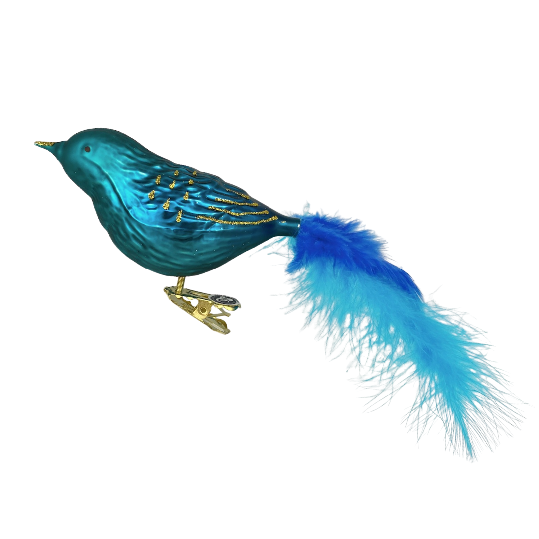 Chubby Bird with feather tail, blue by Glas Bartholmes