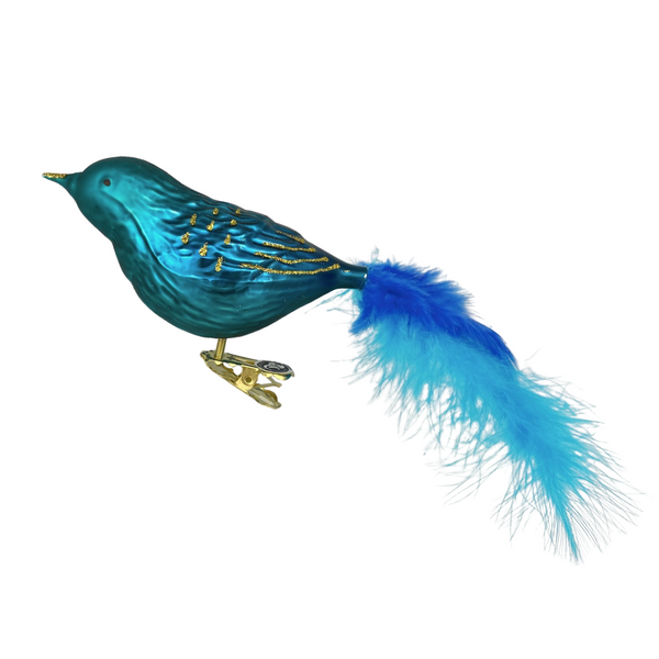 Chubby Bird with feather tail, blue by Glas Bartholmes