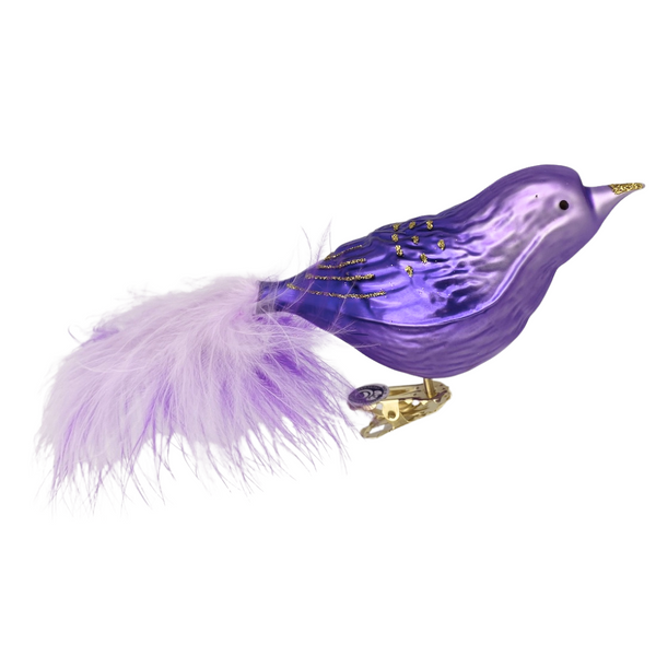 Chubby Bird with feather tail, purple by Glas Bartholmes