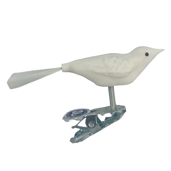 Mini Bird with spun glass tail, matte white by Glas Bartholmes