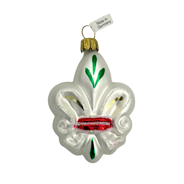 Fleur de Lis white, red/green with white glitter by Seiler