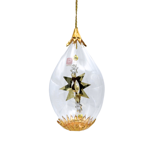 Teardrop Foil Ornament with Star, gold and silver by Resl Lenz