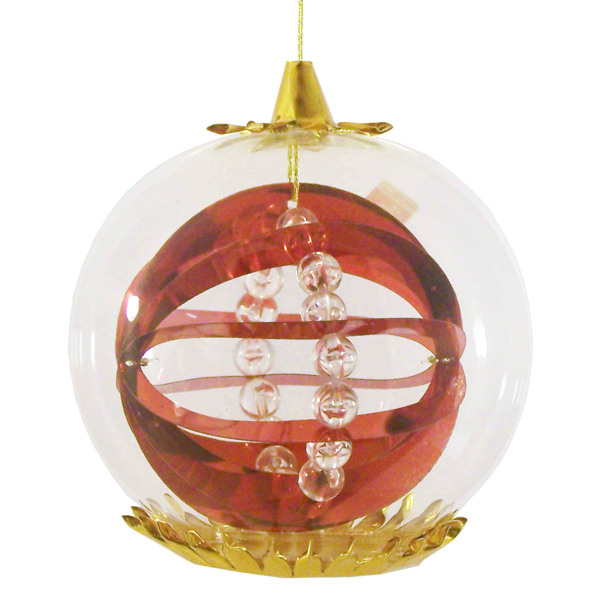 Sphere with beads Foil Ornament, 8cm, red by Resl Lenz