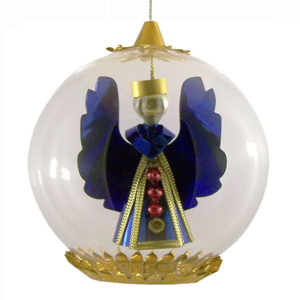 Angel Foil Ornament, 10cm, blue with red beads by Resl Lenz